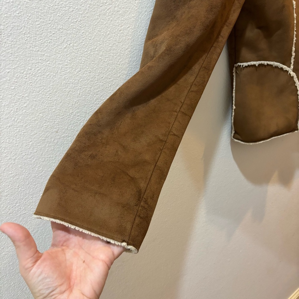 Y2K 2006  Old Navy Faux Suede Sherpa Jacket Women’s Large – Brown / Cream - Picture 12 of 16